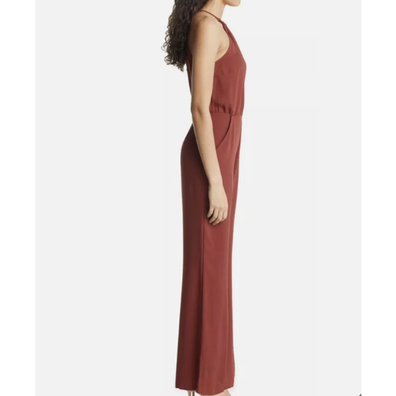 New Chelsea 28 Women's Burgundy Halter Neck One-Piece Jumpsuit Size Small — image 3 of 8
